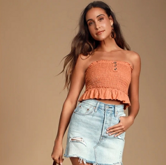 NWT FREE PEOPLE BABE SMOCKED STRAPLESS TUBE TOP - Picture 6 of 6